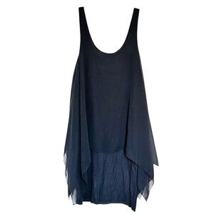 Philosophy Dark Blue Sheer Layered Asymmetrical Chiffon Tank Top